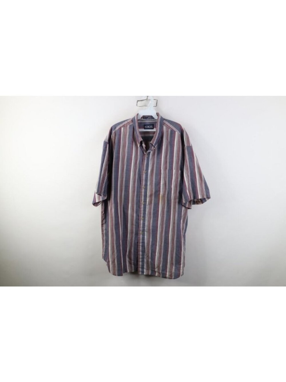 Vtg 90s Streetwear Mens 2XL XXL Striped Color Block Short Sleeve Button Shirt